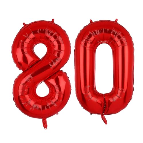 Geburtstag zahlen Luftballon 80 jahre-Rot XXL Jumbo Folienballon 40 Zoll – 101 cm Luftballons 80 Geburtstag Junge Mädchen Babyparty Geburtstagsdeko Jubiläumsparty Dekoration von Shixpiov