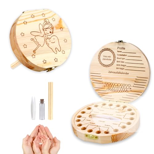 Shiyatoy Zahndose Milchzähne, Milchzahndose Mädchen Personalisiert, Zahnbox Holz für Kinder mit Display Funktion, Geschenkideen zu Taufe und Geburtstag von Shiyatoy