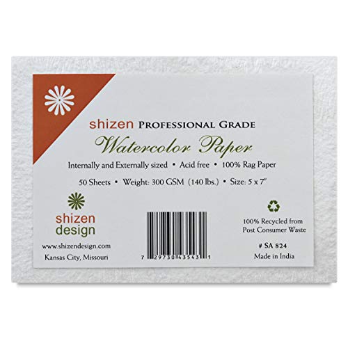 Shizen Design, Watercolor Paper, White, Cold Press, 12 x 12 Inches, Pack of 5 Sheets, WC 315 von Shizen Design