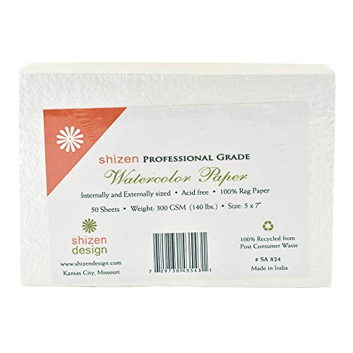 Shizen Design, Watercolor Paper, White, Cold Press, 5x7 Inches, Pack of 50 Sheets, SA 824 von Shizen Design