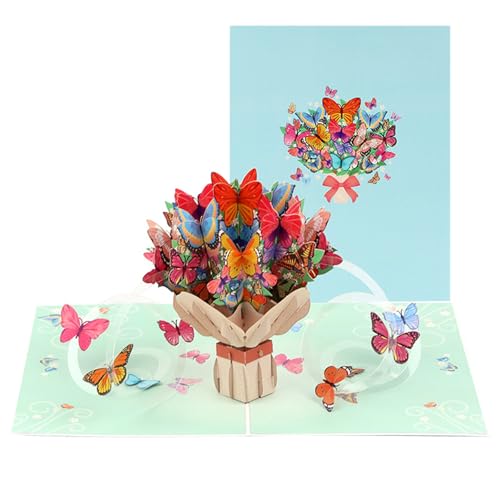 Elegante 3D-Schmetterlings-Blumenstrauß-Karte, zarte Schmetterlings-Blume, 3D-Papier-Grußkarte für Party-Dekoration und Geschenke von Shntig