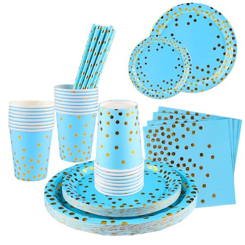 Partygeschirr,Shodiffy 125 Stück Pappteller Set, Papier Geschirr Set Partyzubehör Einschließlich Teller Becher Servietten Stroh Wiederverwendbar für 25 Gäste von Shodiffy