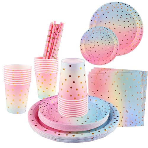 Partygeschirr,Shodiffy 125 Stück Pappteller Set, Papier Geschirr Set Partyzubehör Einschließlich Teller Becher Servietten Stroh Wiederverwendbar für 25 Gäste von Shodiffy