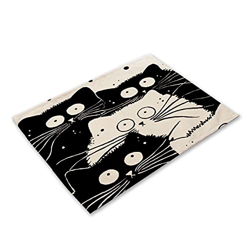 ShopINess Lustige Katze Tischsets für Esszimmer Tischtücher Schwarze und weiße Tischdecken im amerikanischen Stil für Katzenliebhaber (Katzen Freunde) von ShopINess