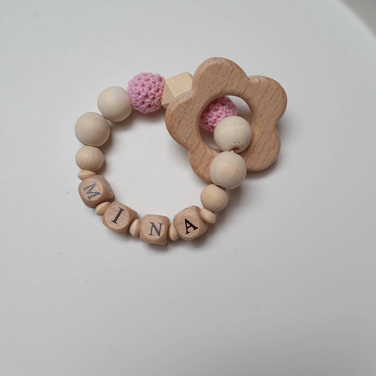 Greifring Aus Holz Und Häkelperlen Versch. Farben Möglich Greifling Personaliesiert Geschenk Zu Geburt & Taufe Geschenk Personalisiert Baby von ShopPrincessDreams