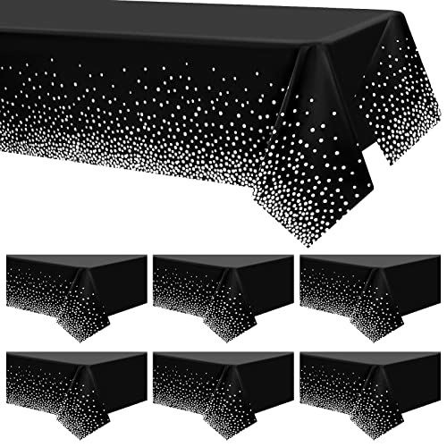 Showgeous 6 Pack Dot Tischdecken 54"x 108" Schwarz und Silber Dot Tischdecken Party Rechteck Tischdecken Wasserdichte Einweg Tischdecken Dot Konfetti Tischdecken für Party Picknick Geburtstag Jubiläum von Showgeous