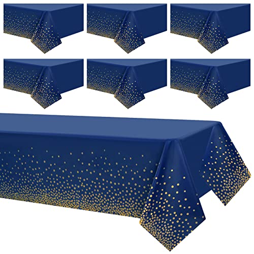 Showgeous 6 Stück Dot Tischdecken 54"x 108" Blau und Gold Dot Tischdecken Party Rechteckige Tischdecken wasserdichte Einweg-Tischdecken Dot Konfetti Tischdecken für Party Picknick Geburtstag Jubiläum von Showgeous