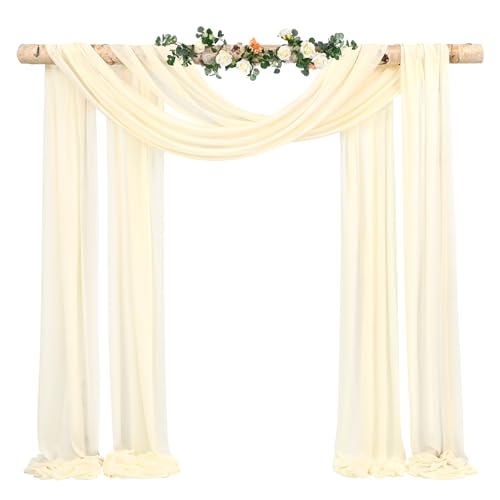 Showgeous 1 Pack Querbehang Beige 73cmx610cm Tüll Foto Hintergrund Hochzeit Vorhang Deko Beige Chiffon-Stoff Hochzeitsbogen Gardinen für Laube Hochzeit Torbogen Zeremonie Fotografie Party von Showgeous