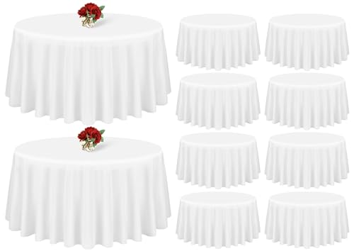 Showgeous 10 Stück Tischdecke Weiße Runde Tischdecke 275cm Polyester Stoff Tischdecke Rund Waschbare Tischdecke für Hochzeit Bankett Restaurant Buffet Parteien Garten von Showgeous