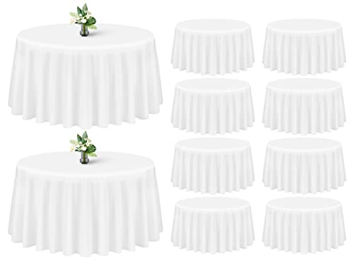 Showgeous 10 Stück Tischdecke Weiße Runde Tischdecke 305cm Polyester Stoff Tischdecke Rund Waschbare Tischdecke für Hochzeit Bankett Restaurant Buffet Parteien Garten von Showgeous