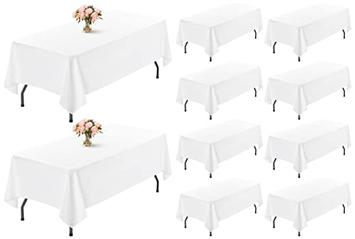 Showgeous 10 Stück Tischdecke Weiße Tischdecken 153×320cm Rechteckige Tischdecke aus Polyestergewebe Waschbare Tischdecke Tischtuch für Restaurant Buffetpartys und Camping von Showgeous