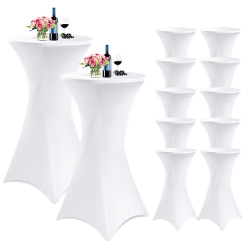 Showgeous 10er-Set Stretch Stehtisch Husse für Bistrotisch Ø 60-65 cm,Hussen Stehtische Weiß 60 cm,Verstärkung im Fußbereich,Stretchhusse Weiß Hussen für Stehtische und Bistrotische von Showgeous