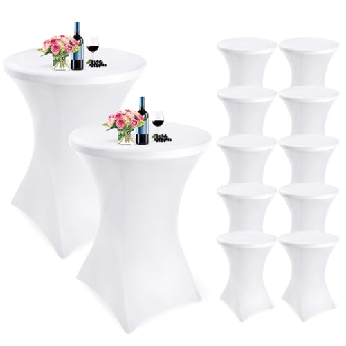 Showgeous 10er-Set Stretch Stehtisch Husse für Bistrotisch Ø 80-85 cm Cocktail Tisch-Überzug Husse, Verstärkung im Fußbereich, Stretch-Husse Weiß Hussen für Stehtische und Bistrotische(Weiß) von Showgeous