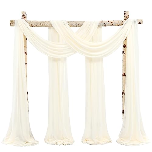 Showgeous 2 Pack Querbehang Elfenbein 73cmx610cm Tüll Foto Hintergrund Hochzeit Vorhang Deko Elfenbein Chiffon-Stoff Hochzeitsbogen Gardinen für Laube Hochzeit Torbogen Zeremonie Fotografie Party von Showgeous