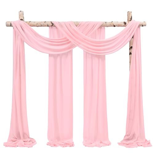 Showgeous 2 Pack Querbehang Rosa 73cmx610cm Tüll Foto Hintergrund Hochzeit Vorhang Deko Querbehang Rosa Chiffon-Stoff Hochzeitsbogen Gardinen für Laube Hochzeit Torbogen Zeremonie Fotografie Party von Showgeous