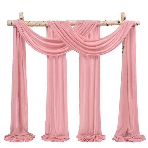 Showgeous 2 Pack Querbehang Staubige Rose 73cmx610cm Tüll Foto Hintergrund Hochzeit Vorhang Deko Weiss Chiffon-Stoff Hochzeitsbogen Gardinen für Laube Hochzeit Torbogen Zeremonie Fotografie Party von Showgeous