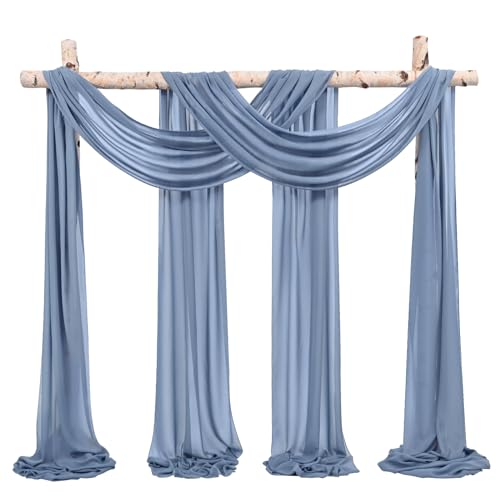 Showgeous 2 Pack Querbehang Staubiges Blau 73cmx610cm Tüll Foto Hintergrund Hochzeit Vorhang Deko Staubige Rose Chiffon-Stoff Hochzeitsbogen Gardinen für Laube Hochzeit Torbogen Zeremonie Party von Showgeous