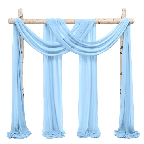 Showgeous 2 Packs Querbehang Babyblau 73cmx610cm Tüll Foto Hintergrund Hochzeit Vorhang Deko Weiss Chiffon-Stoff Hochzeitsbogen Gardinen für Laube Hochzeit Torbogen Zeremonie Fotografie Party von Showgeous