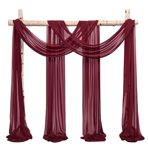 Showgeous 2 Packs Querbehang Burgund 73cmx610cm Tüll Foto Hintergrund Hochzeit Vorhang Deko Burgund Chiffon-Stoff Hochzeitsbogen Gardinen für Laube Hochzeit Torbogen Zeremonie Fotografie Party von Showgeous