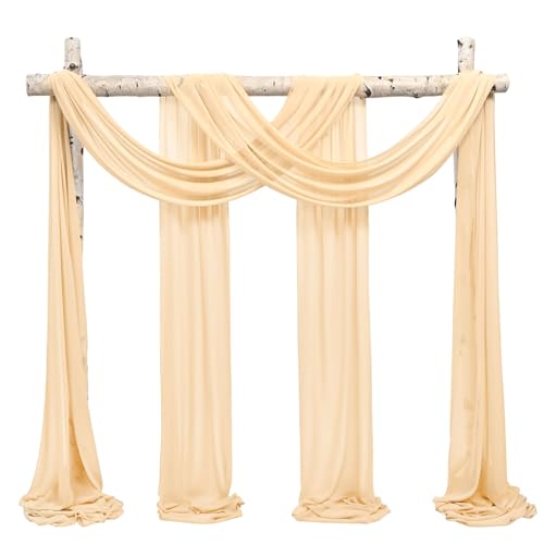 Showgeous 2 Packs Querbehang Champagne 73cmx610cm Tüll Foto Hintergrund Hochzeit Vorhang Deko Champagne Chiffon-Stoff Hochzeitsbogen Gardinen für Laube Hochzeit Torbogen Zeremonie Fotografie Party von Showgeous