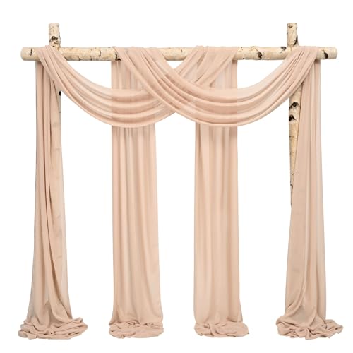 Showgeous 2 Packs Querbehang Creme Kamel 73cmx610cm Tüll Foto Hintergrund Hochzeit Vorhang Deko Weiss Chiffon-Stoff Hochzeitsbogen Gardinen für Laube Hochzeit Torbogen Zeremonie Fotografie Party von Showgeous