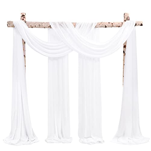 Showgeous 2 Packs Querbehang Cremeweiß 73cmx580cm Tüll Foto Hintergrund Hochzeit Vorhang Deko Weiss Chiffon-Stoff Hochzeitsbogen Gardinen für Laube Hochzeit Torbogen Zeremonie Fotografie Party von Showgeous