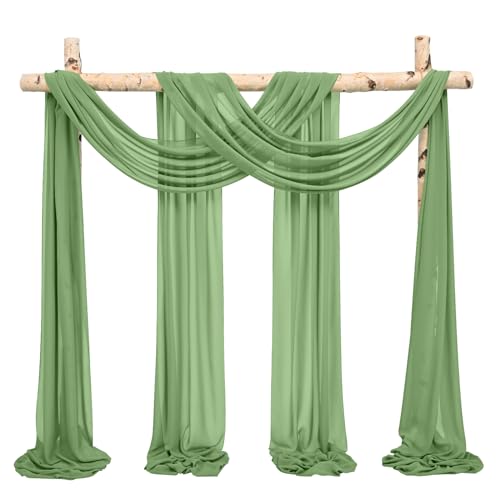 Showgeous 2 Packs Querbehang Salbeigrün 73cmx610cm Tüll Foto Hintergrund Hochzeit Vorhang Deko Salbeigrün Chiffon-Stoff Hochzeitsbogen Gardinen für Laube Hochzeit Torbogen Zeremonie Fotografie Party von Showgeous