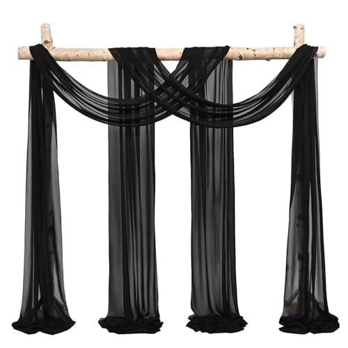 Showgeous 2 Packs Querbehang Schwarz 73cmx610cm Tüll Foto Hintergrund Hochzeit Vorhang Deko Weiss Chiffon-Stoff Hochzeitsbogen Gardinen für Laube Hochzeit Torbogen Zeremonie Fotografie Party von Showgeous