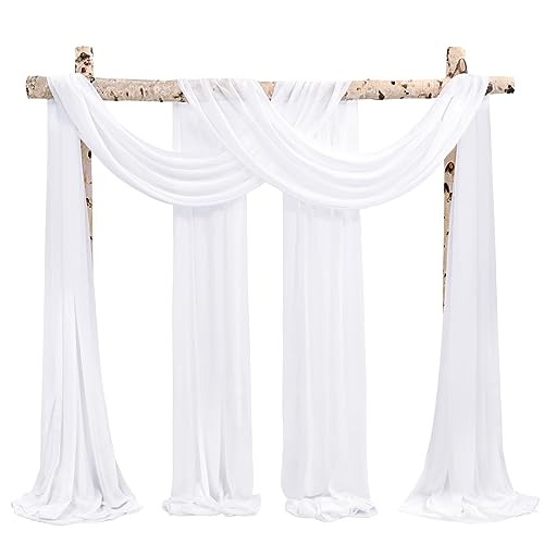 Showgeous 2 Packs Querbehang Weiß 73cmx580cm Tüll Foto Hintergrund Hochzeit Vorhang Deko Weiss Chiffon-Stoff Hochzeitsbogen Gardinen für Laube Hochzeit Torbogen Zeremonie Fotografie Party von Showgeous