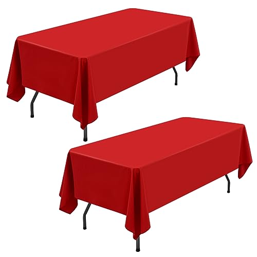 Showgeous 2 Stück Tischdecke Rote Tischdecken 153×320cm Rechteckige Tischdecke Polyestergewebe Waschbare Tischtuch für Restaurant Restaurant Thanksgiving Weihnachten Jubiläen von Showgeous