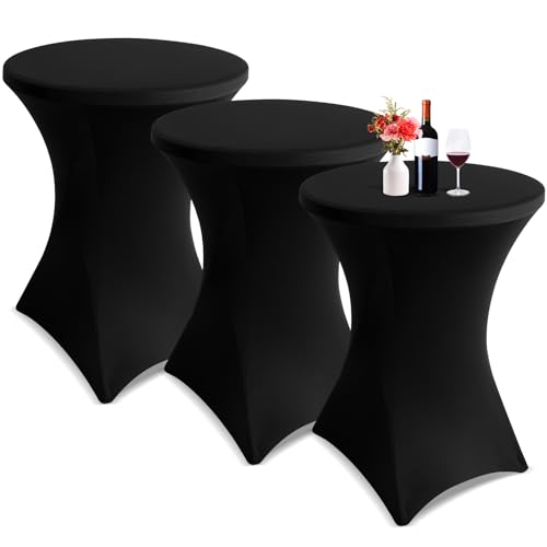 Showgeous 3 Packungen Stretch Stehtisch Husse für Bistrotisch Ø 80-85 cm Cocktail Tisch-Überzug Husse, Verstärkung im Fußbereich, Stretch-Husse Schwarz Hussen für Stehtische und Bistrotische(Schwarz) von Showgeous