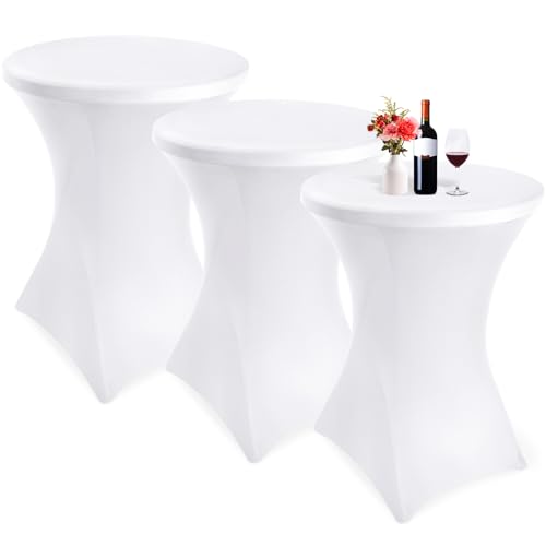 Showgeous 3 Packungen Stretch Stehtisch Husse für Bistrotisch Ø 80-85 cm Cocktail Tisch-Überzug Husse, Verstärkung im Fußbereich, Stretch-Husse Weiß Hussen für Stehtische und Bistrotische(Weiß) von Showgeous