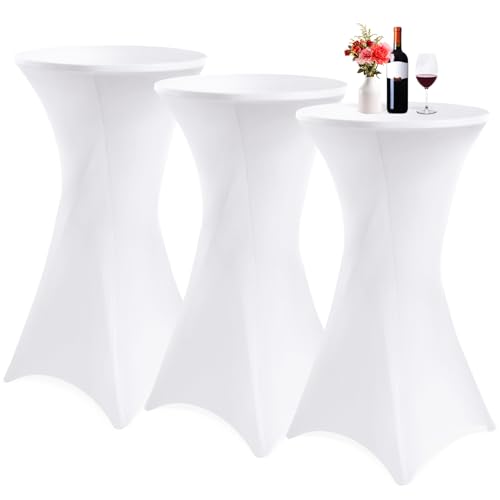 Showgeous 3er-Set Stretch Stehtisch Husse für Bistrotisch Ø 60-65 cm,Hussen Stehtische Weiß 60 cm,Verstärkung im Fußbereich,Stretchhusse Weiß Hussen für Stehtische und Bistrotische von Showgeous