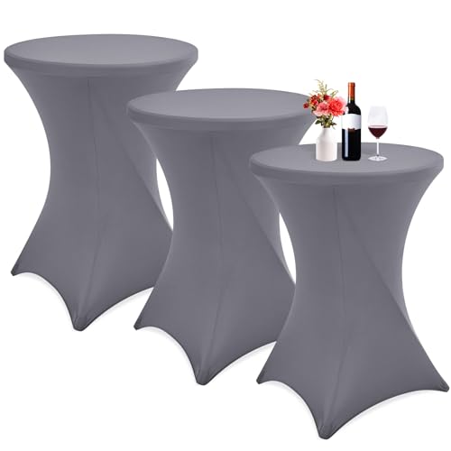 Showgeous 3er-Set Stretch Stehtisch Husse für Bistrotisch Ø 80-85 cm Cocktail Tisch-Überzug Husse, Verstärkung im Fußbereich, Stretch-Husse Hellgrau Hussen für Stehtische und Bistrotische(Hellgrau) von Showgeous