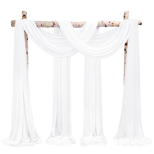 Showgeous 4 Packs Querbehang Cremeweiß 73cmx610cm Tüll Foto Hintergrund Hochzeit Vorhang Deko Weiss Chiffon-Stoff Hochzeitsbogen Gardinen für Laube Hochzeit Torbogen Zeremonie Fotografie Party von Showgeous