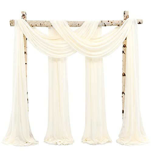 Showgeous 4 Packs Querbehang Elfenbein 73cmx610cm Tüll Foto Hintergrund Hochzeit Vorhang Deko Chiffon-Stoff Hochzeitsbogen Gardinen für Laube Hochzeit Torbogen Zeremonie Fotografie Party von Showgeous