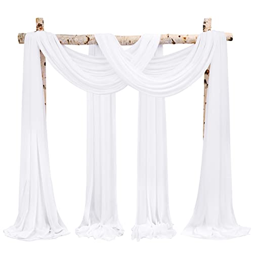 Showgeous 4 Packs Querbehang Weiß 73cmx610cm Tüll Foto Hintergrund Hochzeit Vorhang Deko Weiss Chiffon-Stoff Hochzeitsbogen Gardinen für Laube Hochzeit Torbogen Zeremonie Fotografie Party von Showgeous