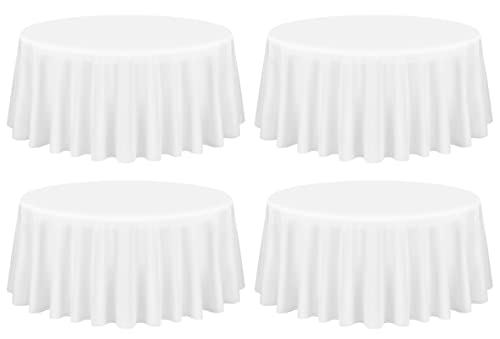 Showgeous 4 Stück Tischdecke Weiße Runde Tischdecke 228cm Polyester Stoff Tischdecke Rund Waschbare Tischdecke für Hochzeit Bankett Restaurant Buffet Parteien Garten von Showgeous