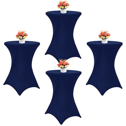 Showgeous 4er-Set Stretch Stehtisch Husse für Bistrotisch Ø 80-85 cm Cocktail Tisch-Überzug Husse, Verstärkung im Fußbereich, Stretch-Husse Hellgrau Hussen für Stehtische und Bistrotische(Navy Blau) von Showgeous