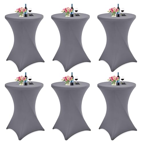 Showgeous 6er-Set Stretch Stehtisch Husse für Bistrotisch Ø 80-85 cm Cocktail Tisch-Überzug Husse, Verstärkung im Fußbereich, Stretch-Husse Hellgrau Hussen für Stehtische und Bistrotische(Hellgrau) von Showgeous