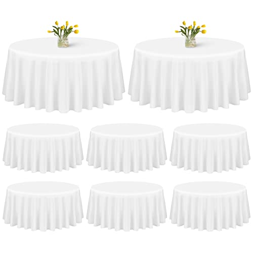 Showgeous 8 Stück Tischdecke Weiße Runde Tischdecke 228cm Polyester Stoff Tischdecke Rund Waschbare Tischdecke für Hochzeit Bankett Restaurant Buffet Parteien Garten von Showgeous