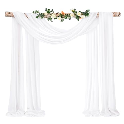 Showgeous Querbehang Cremeweiß 73cmx610cm Tüll Foto Hintergrund Hochzeit Vorhang Deko Weiss Chiffon-Stoff Hochzeitsbogen Gardinen für Laube Hochzeit Torbogen Zeremonie Fotografie Party von Showgeous