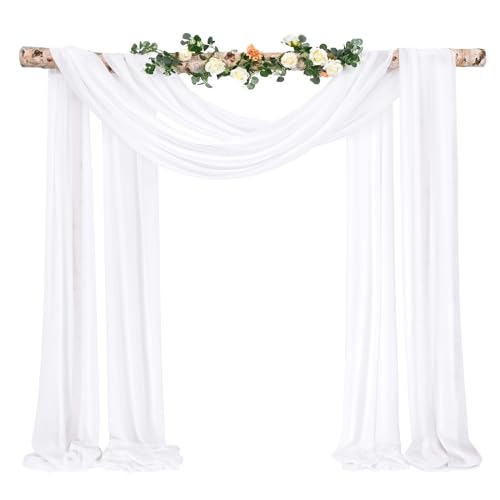 Showgeous Querbehang Weiß 73cmx610cm Tüll Foto Hintergrund Hochzeit Vorhang Deko Weiss Chiffon-Stoff Hochzeitsbogen Gardinen für Laube Hochzeit Torbogen Zeremonie Fotografie Party von Showgeous