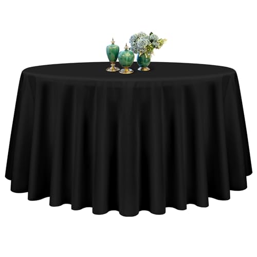 Showgeous Tischdecke Schwarz Runde Tischdecke 228cm Polyester Stoff Tischdecke Rund Waschbare Tischdecke für Hochzeit Bankett Restaurant Buffet Parteien Garten von Showgeous