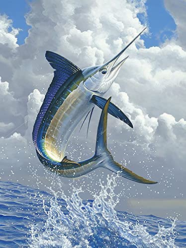 Showker 5D Diamant Painting Kit Fisch - DIY Diamond Painting Ozean Bilder Runde Zubehör für Runde Diamond Kreuzstich Stickerei - Dekorative Kunst für Büro und Zuhause 30x40 cm von Showker