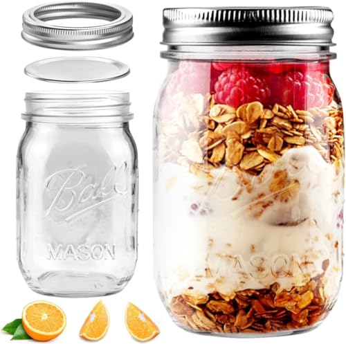 2er Pack Mason Jar mit Deckeln Mehrzweck 473ml/16oz, Glas Dosen Gläser mit Abnehmbaren Luftdichten Deckeln für Konservierung, Marmelade, Honig, Gelee, Hochzeitsbegünstigungen, Saucen, Mahlzeit Prep von Showvigor