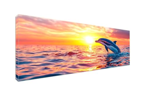 5D Diamant Painting Bilder, Diamond Painting Sunset Dolphin Diamond Art Painting Set, Diamond Painting XXL Basteln Erwachsene, Stickerei Kreuzstich Diamant Malerei, Room Decor Wohnwand 250x100cm S-16 von Shozhoo