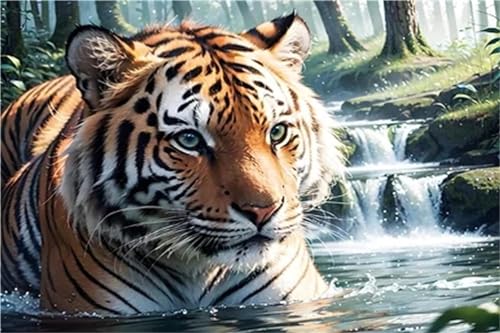 5D Diamond Painting Erwachsene, DIY Diamant Painting Bilder Kinder Tiere Tiger Picture Set, Full Drill Malen Nach Zahlen Diamond Painting Zubehör Weihnachten Basteln Home Wand Dekor 40x50cm S-2068 von Shozhoo