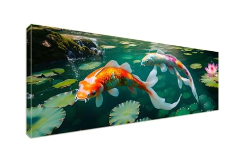 Diamond Painting Erwachsene Groß XXL 225x90cm Diamant Painting Bilder, 5D Goldfisch Lotus Teich Diamond Painting Kinder DIY Voll Diamant Malen Nach Zahlen, Cross Stickerei Malerei Kits Wand Dekor S925 von Shozhoo