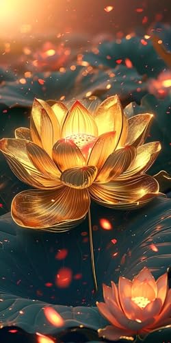 Malen Nach Zahlen Erwachsene, Gold Lotus DIY Handgemalt Ölgemälde Kit für Anfänger und Erwachsene Mit 3-Pinseln und Acrylfarbe, Malen Nach Zahlen Kinder Basteln für Home Décor Geschenk 70x140cm s-758 von Shozhoo